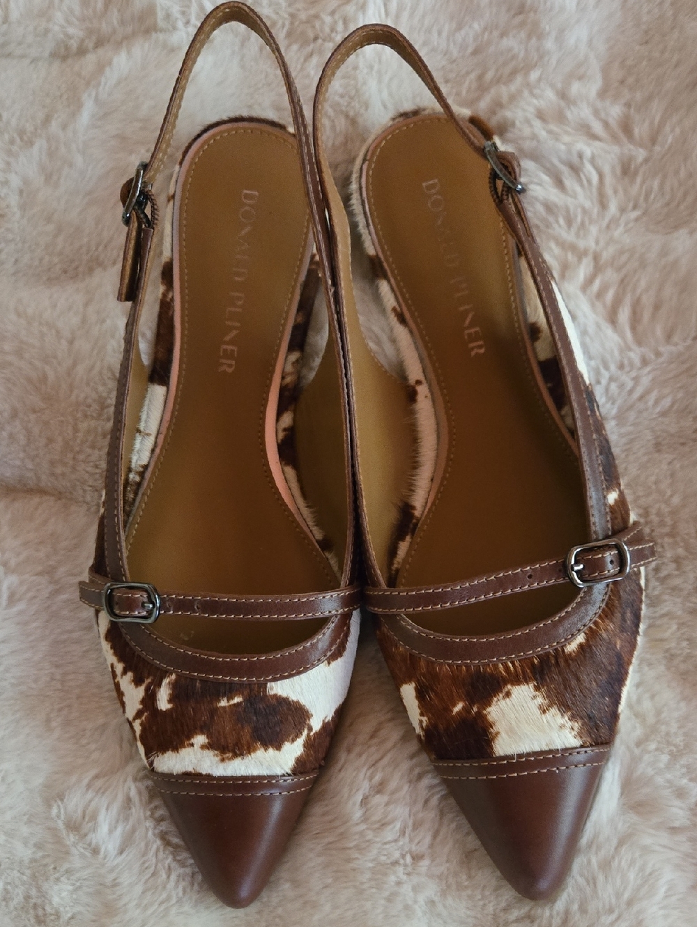Donald J. Pliner Brown & White Cowhide Slingback Pointed Flats